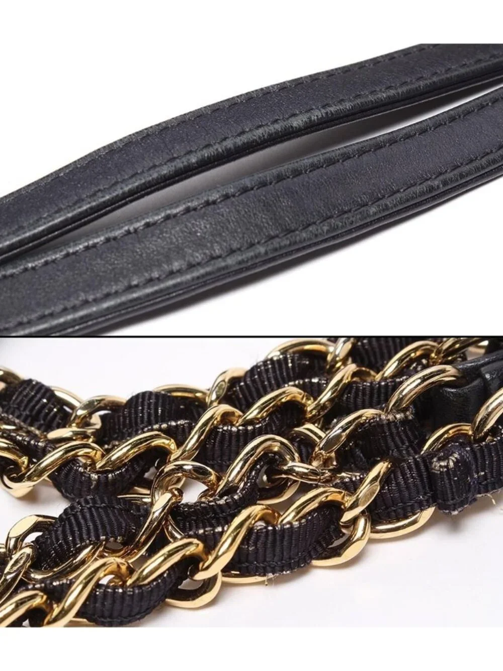 Chanel Tote Shoulder Gold Mixed Fiber Deauville MM